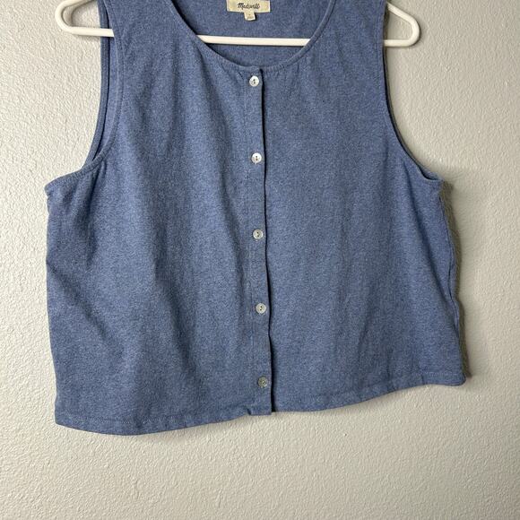 Madewell Button Front Crewneck Crop Tank Blue Size Large - Picture 4 of 7
